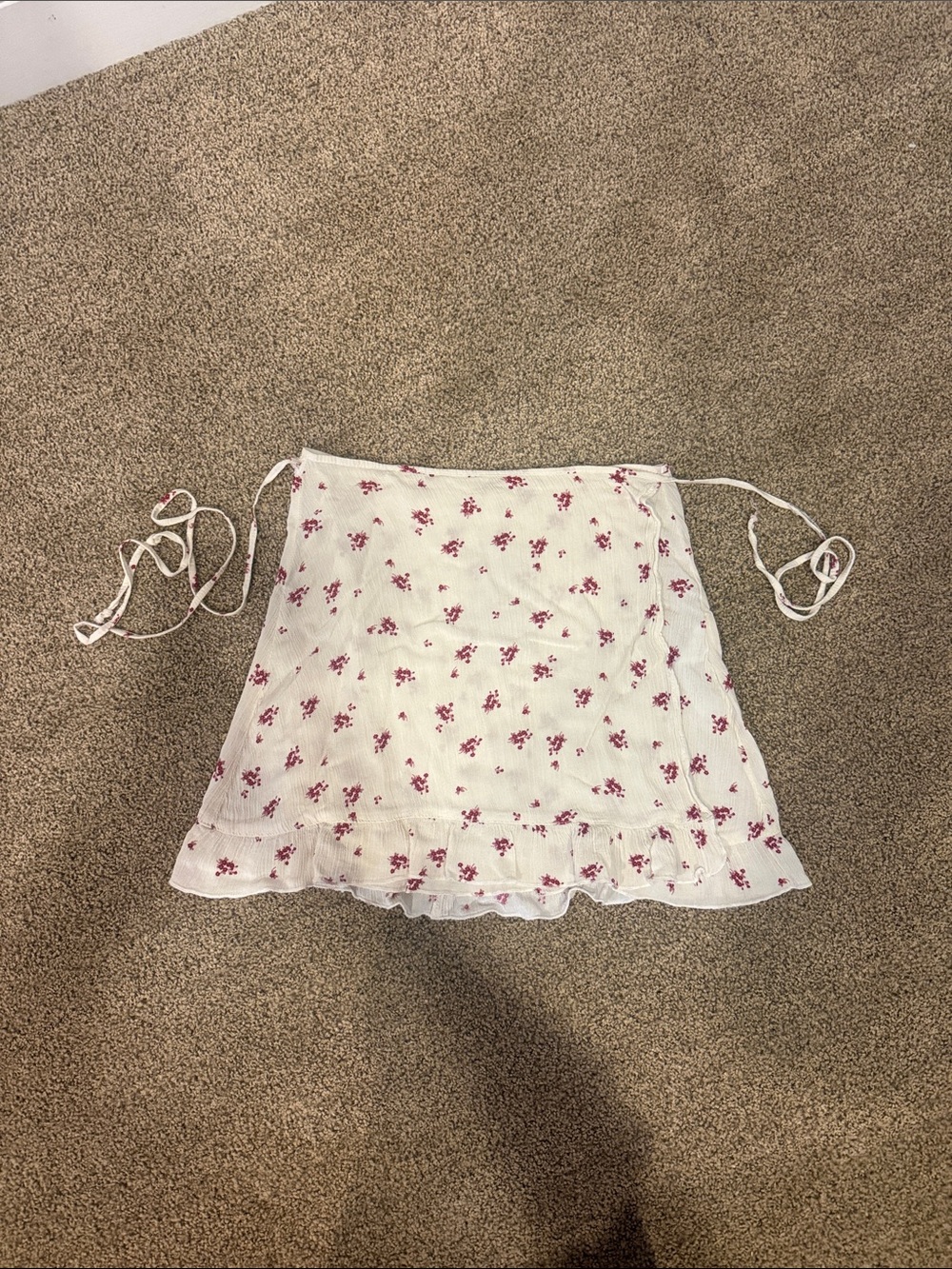 Brandy Melville White Mini Skirt with Pink Floral Print and Tie Sides